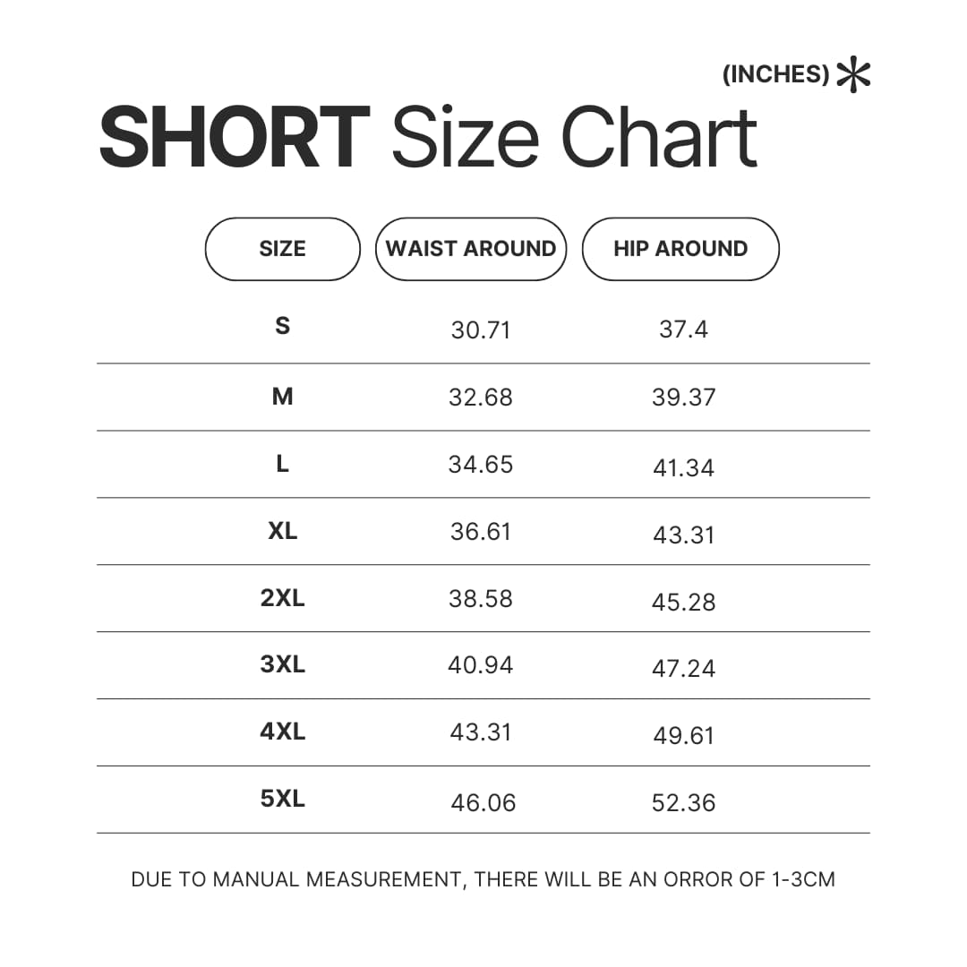 Short Size Chart - Gurren Lagann Store