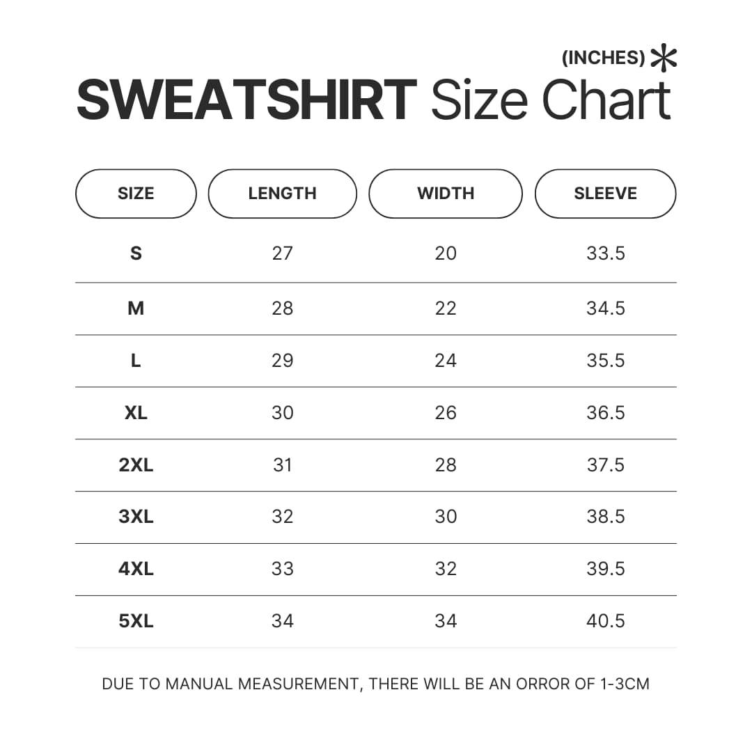 Sweatshirt Size Chart - Gurren Lagann Store