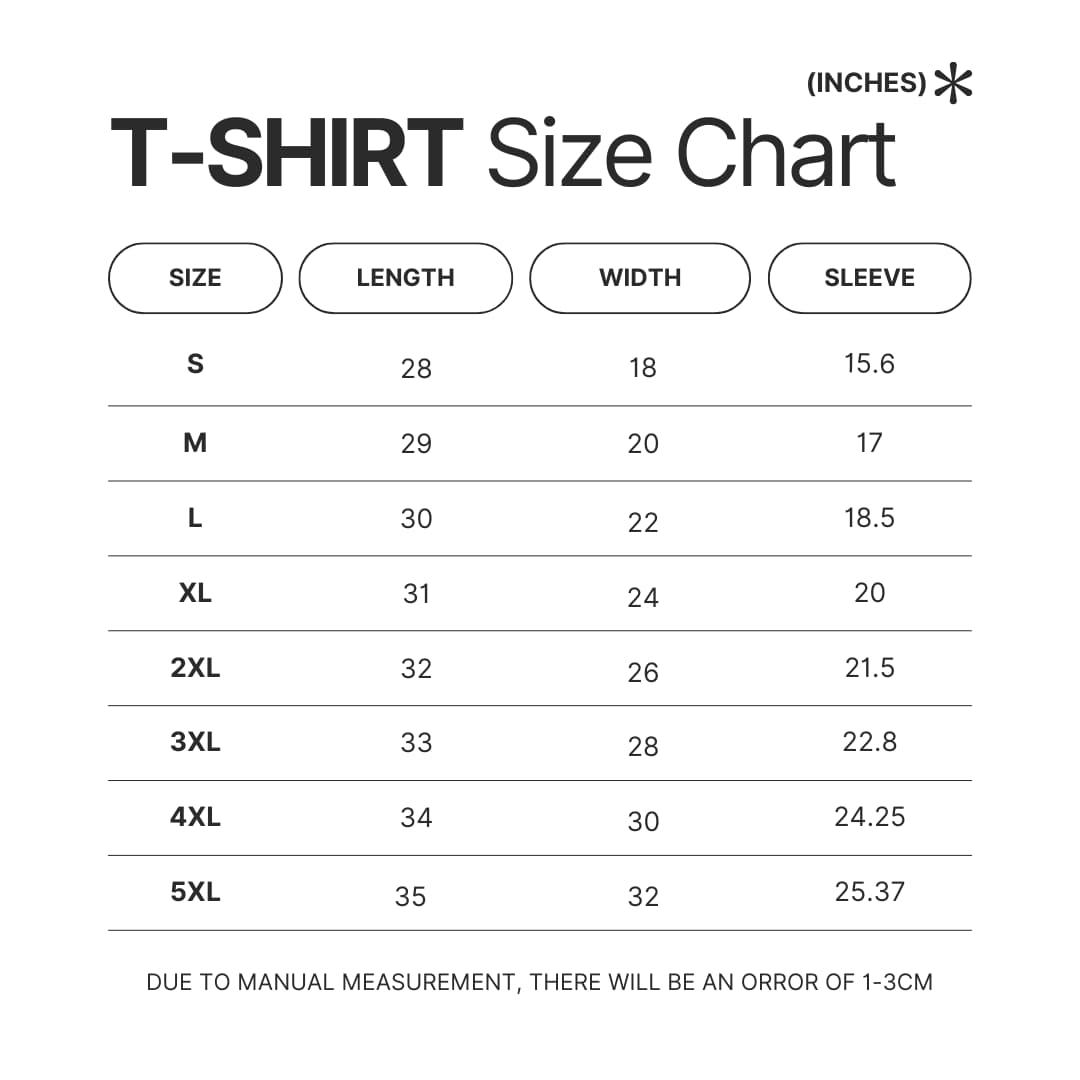 T shirt Size Chart - Gurren Lagann Store