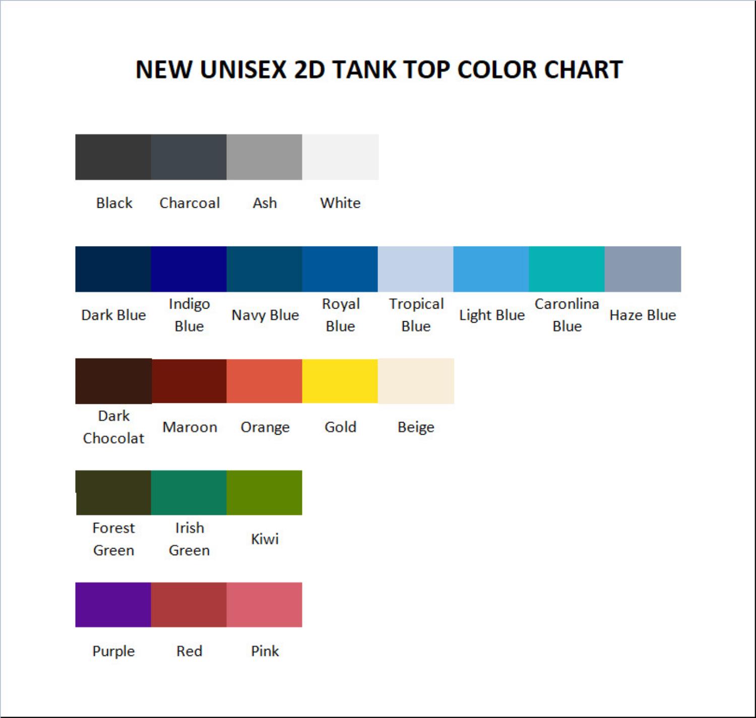 tank top color chart - Gurren Lagann Store