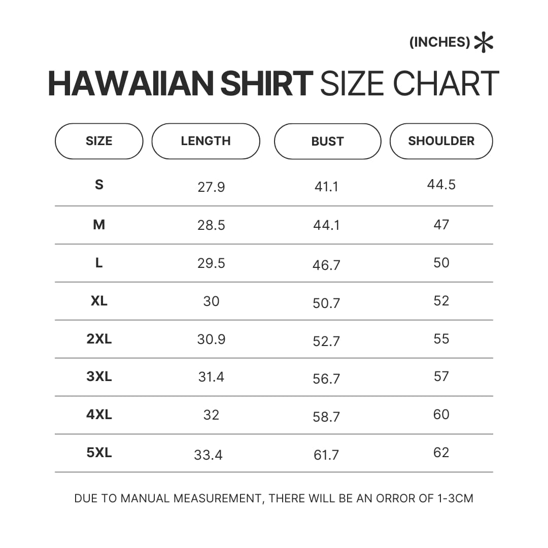 Hawaiian Shirt Size Chart - Gurren Lagann Store